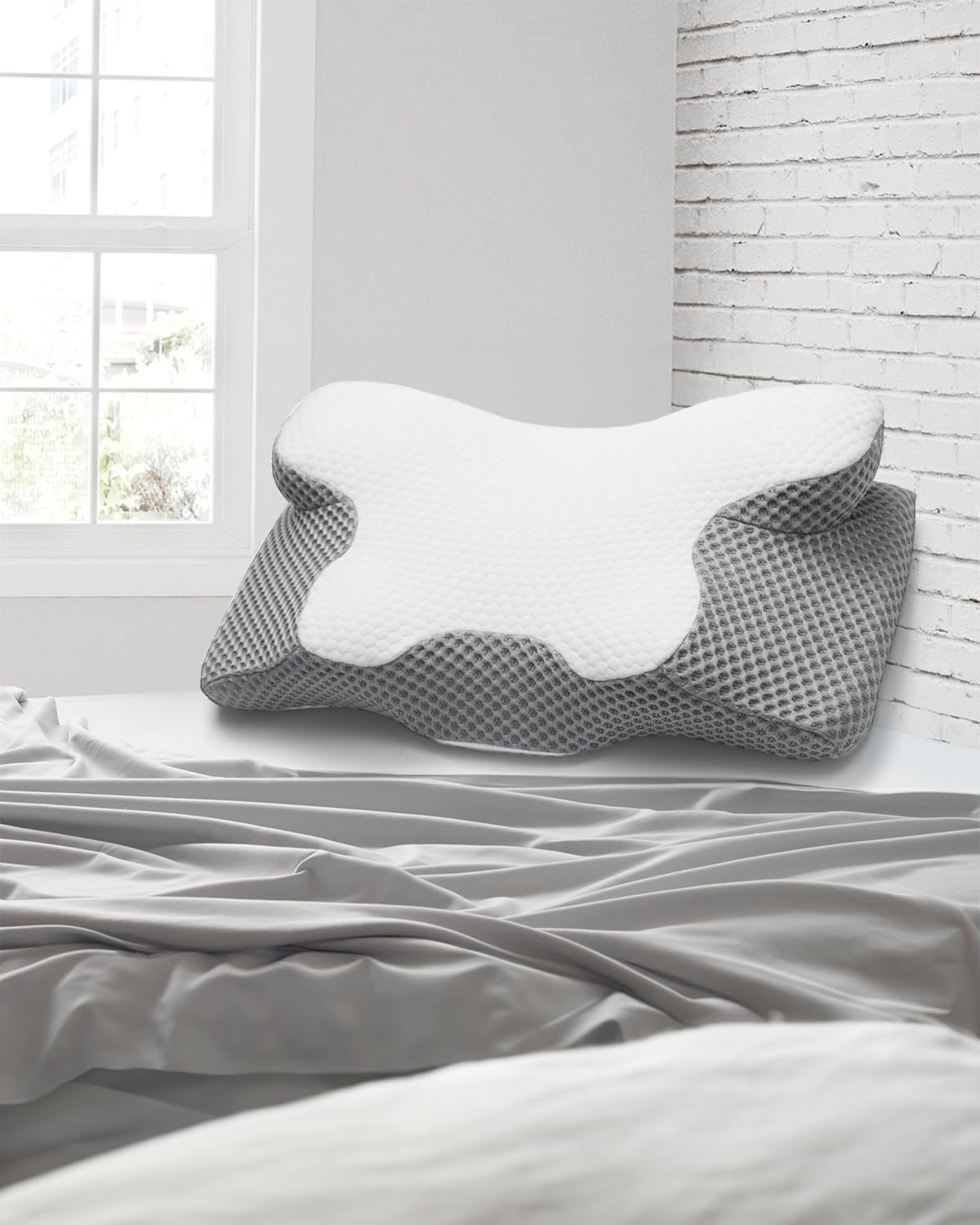 Cuscino per il collo 2 in 1 Cuscino in memory foam Cuscino ortopedico ergonomico Cuscino di supporto per collo a 2 altezze per dormire per supporto laterale/schiena/pancia Cuscini ortopedici cervicali Naty Shop