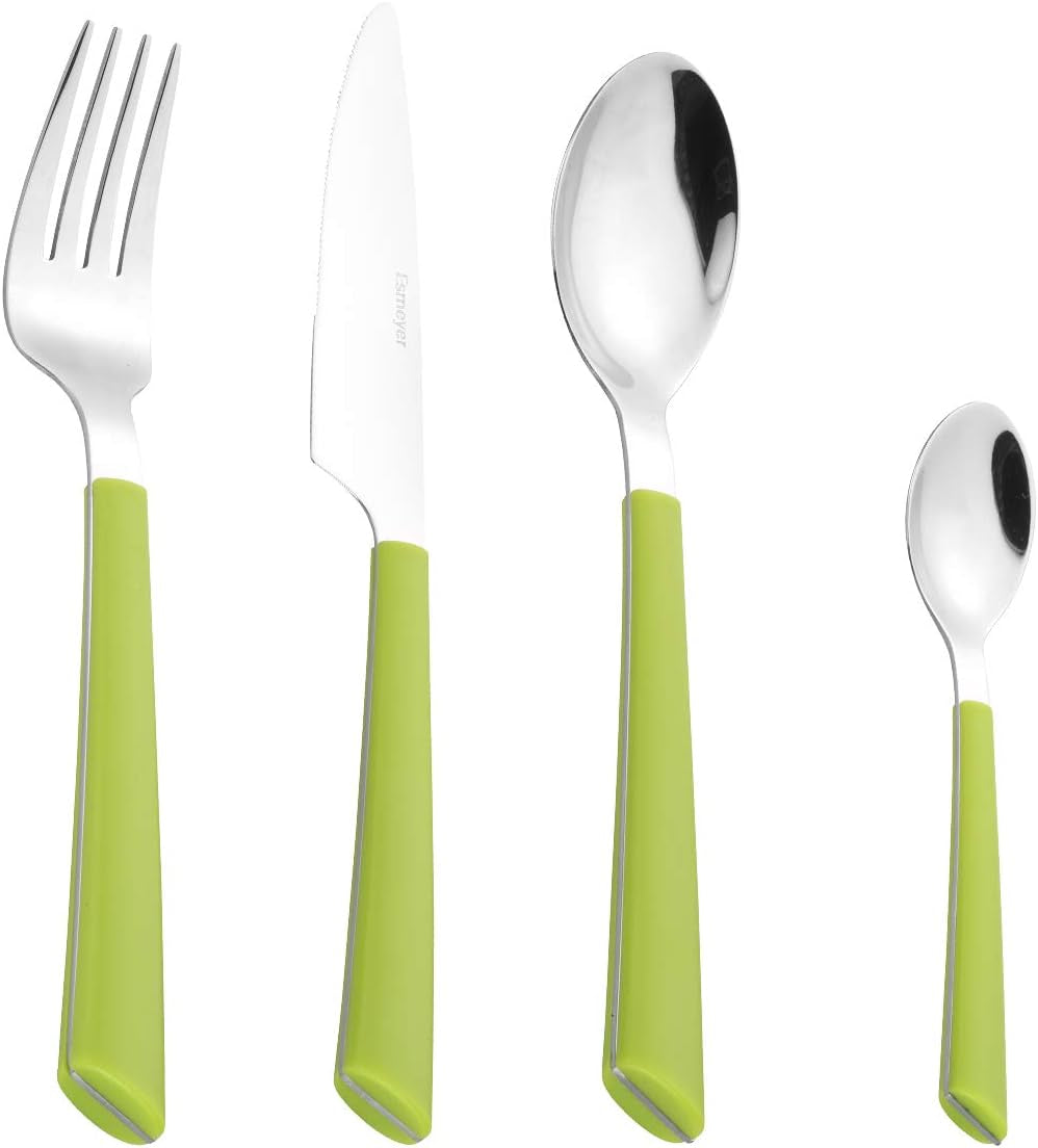 Posate JANE, acciaio inossidabile lucido 18/0, manici in plastica verde, 24 pezzi Kitchen Naty Shop