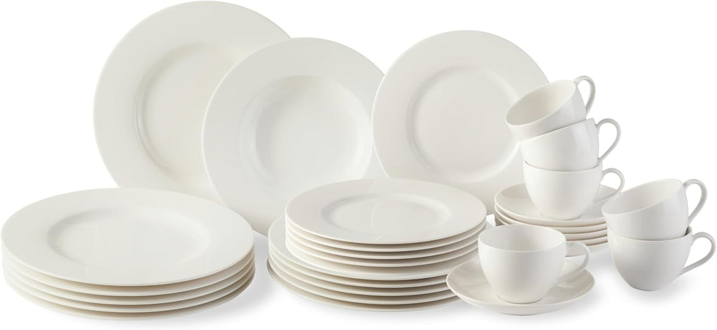 vivo - Villeroy & Boch Group - Servizio da tavola Basic White da 30 pezzi, lavabile in lavastoviglie e adatto al microonde, Servizio da tavola bianco, Servizio da caffè, Ceramica, Piatti, Tazze, Porcellana Premium