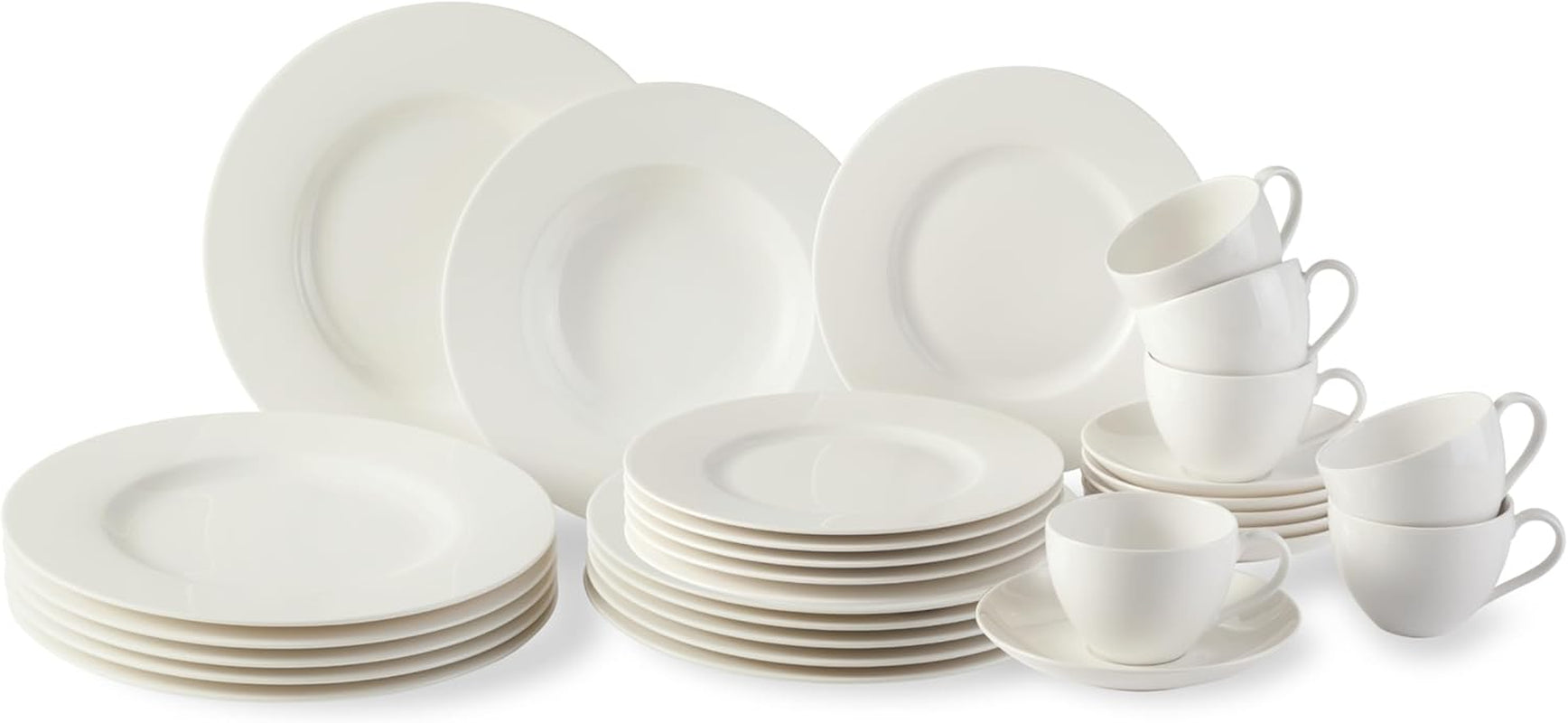 vivo - Villeroy & Boch Group - Servizio da tavola Basic White da 30 pezzi, lavabile in lavastoviglie e adatto al microonde, Servizio da tavola bianco, Servizio da caffè, Ceramica, Piatti, Tazze, Porcellana Premium