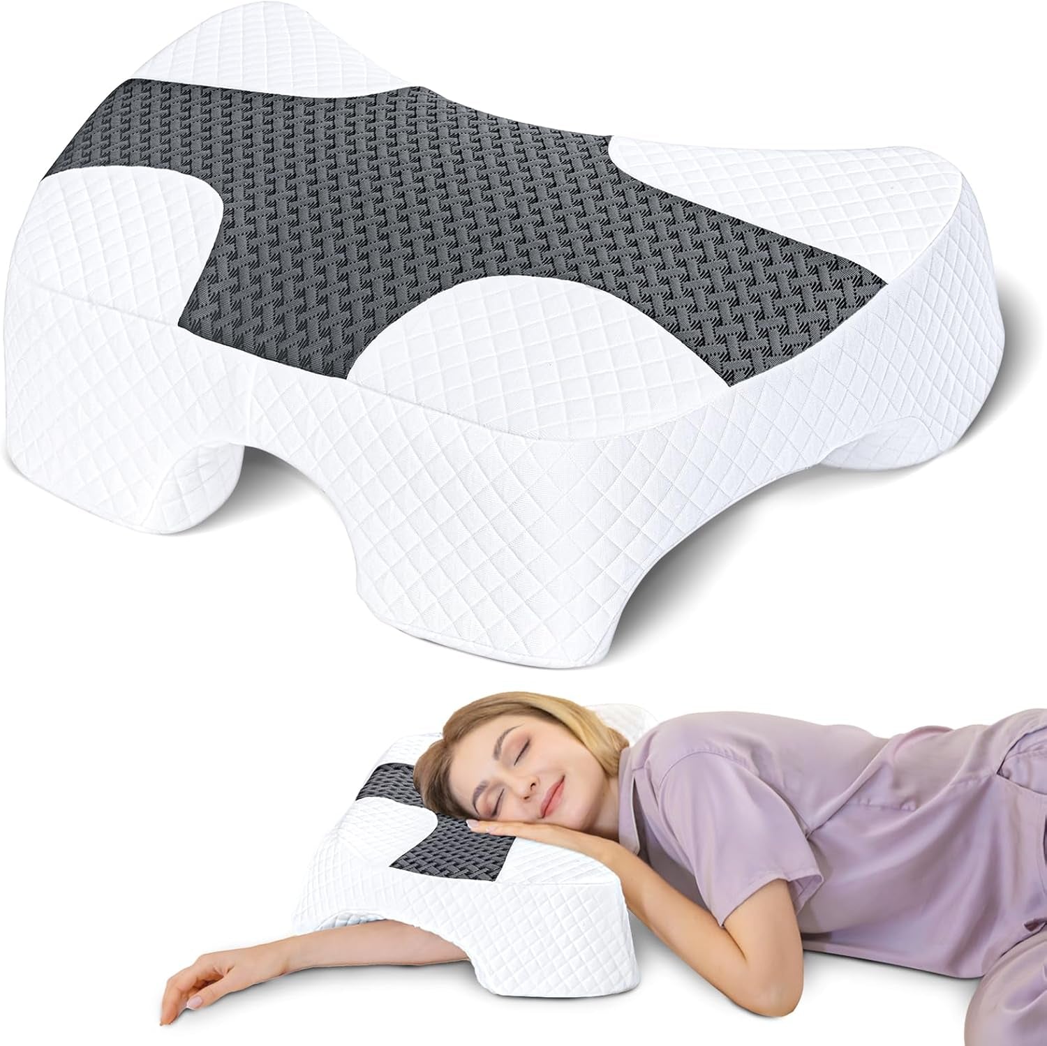 SAHEYER Cuscino per chi dorme sul fianco con braccioli, Cuscino ortopedico ergonomico, Cuscino in memory foam per collo e spalle, Cuscino per collo con bracci multi-angolo per molte posizioni di sonno (Bianco) Cuscini ortopedici cervicali Naty Shop Grigio