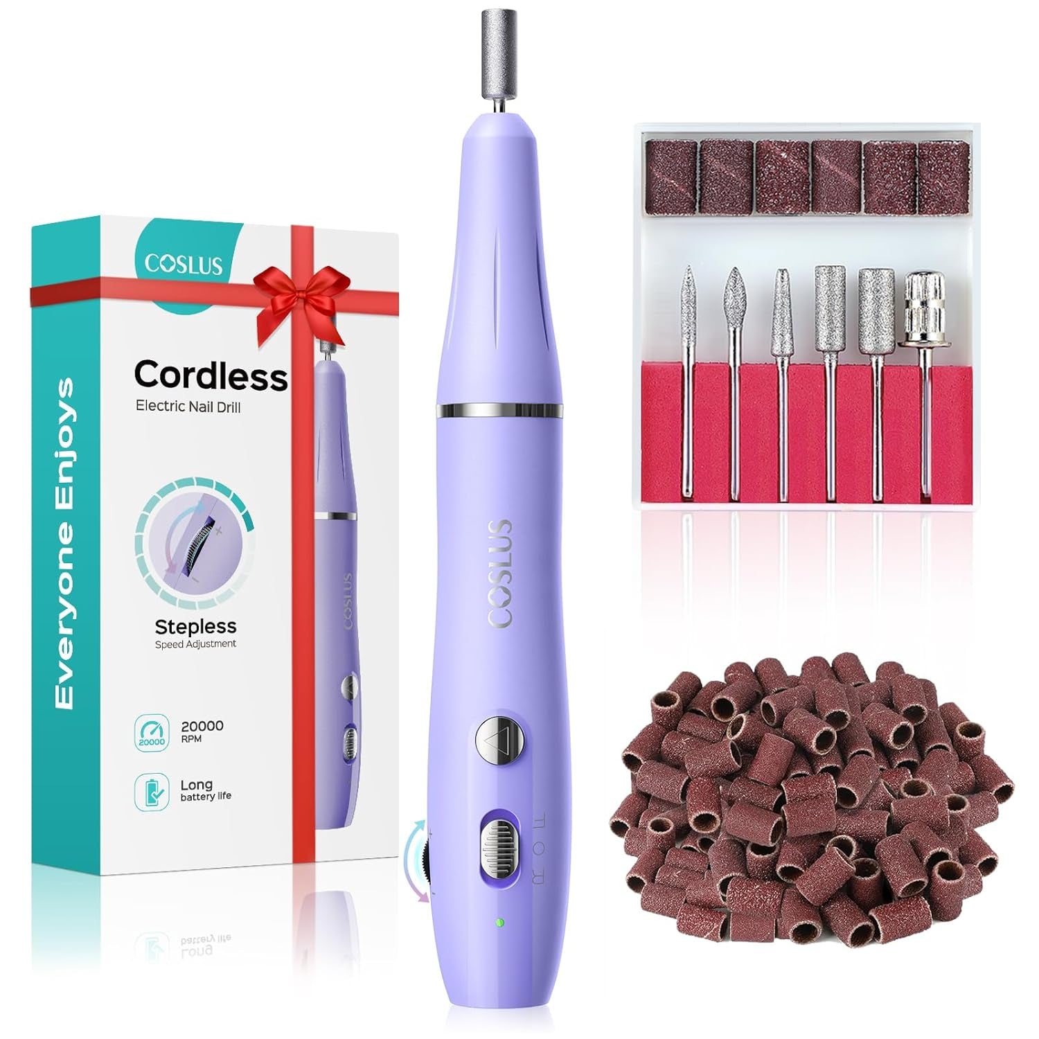 COSLUS Nagelfräser Kabellos Tragbar Für Gelnägel: Elektrische Nagelfeile Stufenlos Geschwindigkeitregelung Für Maniküre Pedicüre und Acrylnägel Plastik Nail Drill Für Anfänger & Nagelstudio Zuhause