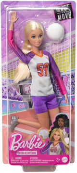 Barbie Made to Move - Bambola giocatrice di pallavolo con maglietta e palla - 22 articolazioni per un gioco realistico, include pallavolo e attrezzatura sportiva, HKT72