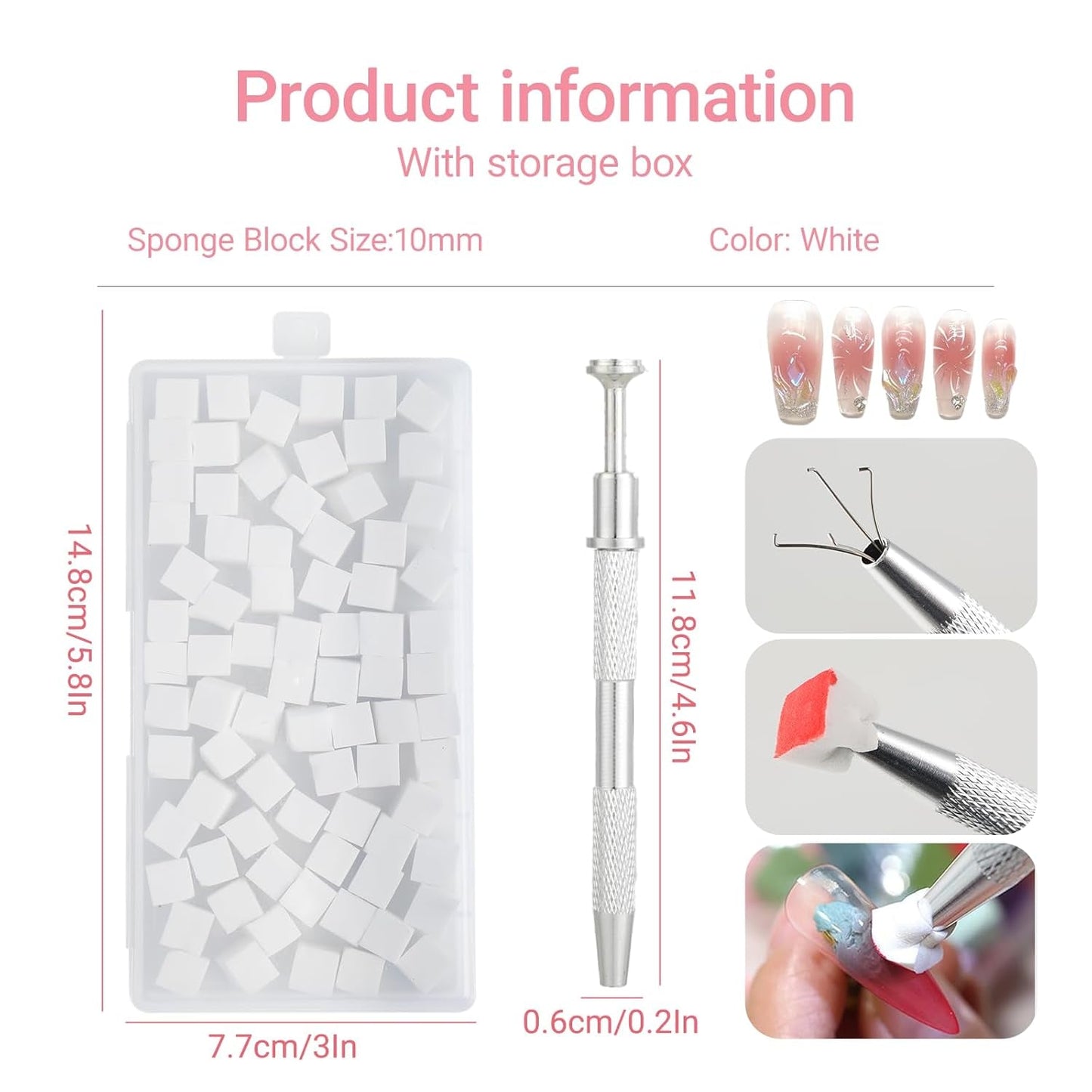 Nägel Selber Machen,Nageldesign-Hilfsmittel,100 pezzi Nail Art Schwämme con metallo, Schwammpinsel e applicatore con pennello in spugna per disegni per nail art sfumati
