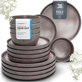 Set di stoviglie in gres per 12, 36 pezzi, stile urbano, alta qualità, TEST MOLTO BUONO, Set di stoviglie in gres - Set di ciotole e piatti - Servizio da tavola per 12, Set di stoviglie Pure Living in grigio-marrone opaco