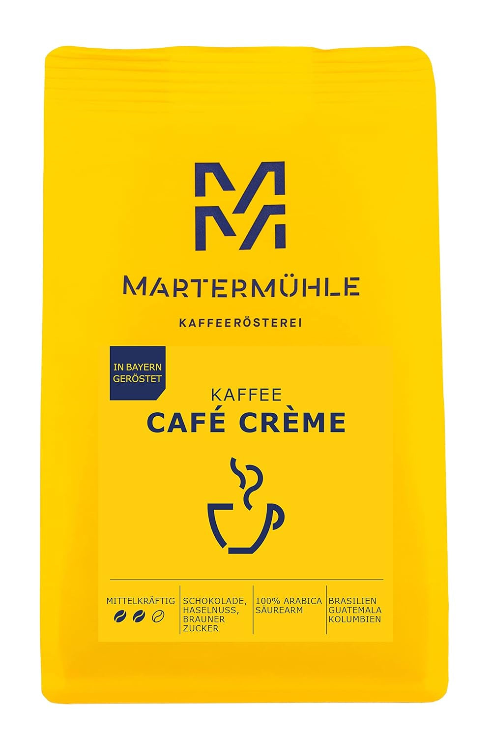 Martermühle Café Crème Kaffeebohnen 500g mittelkräftig I Arabica I Gusti: Brauner Zucker, Haselnuss, Schokolade I Ganze Kaffeebohnen schonend geröstet, säurearm