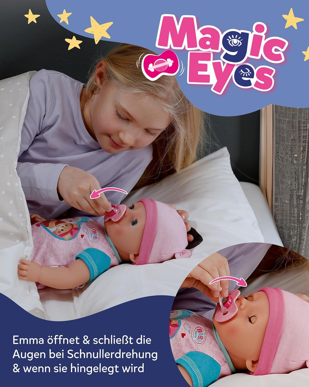 BABY Born Emma - bambola baby 43 cm - 10 funzioni inclusi accessori e materasso - Funziona completamente senza batterie - Adatto a bambini dai 3 anni in su