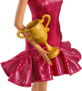 Bambola Barbie danzante alla moda con vestito rosso arricciato, scarpe da ballo, capelli castani e accessori trofeo danzante, JFR09 Bambole Naty Shop