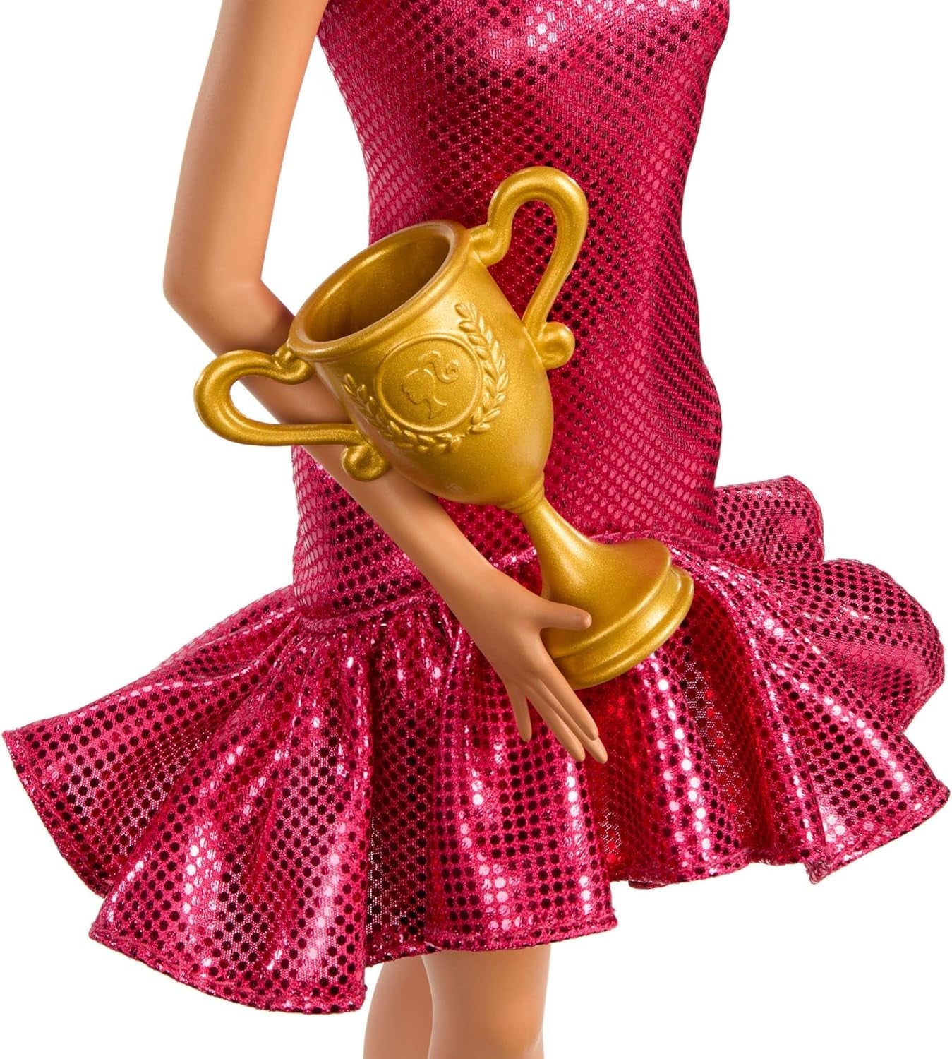 Barbie Ballerina di Torneo con Abito Rosso con Volant, Scarpe da Ballo, Capelli Castani e Accessori per Trofei di Danza, JFR09