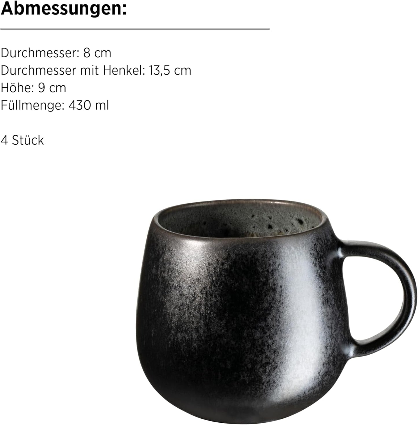 MÄSER Carellia set da colazione da 12 pezzi - ceramica dal Portogallo - smalto reattivo - 4 piatti da dessert 23 cm, 4 ciotole 15 cm, 4 tazze da caffè 430 ml - lavabili in lavastoviglie e microonde, grigio