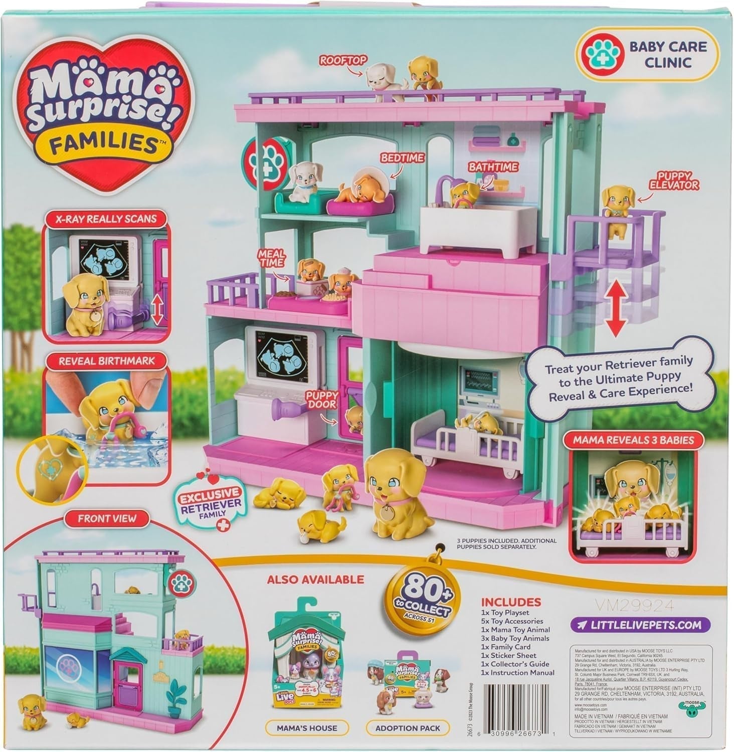 Little Live Pets Mama Surprise Families Baby Clinic Playset, 3 cuccioli di Retriever inclusi, Magic, set da gioco fronte-retro (27,8 cm di larghezza, 23,8 cm di altezza). Dare da mangiare, fare il bagno e giocare, regalo per bambini Action figures Naty Shop