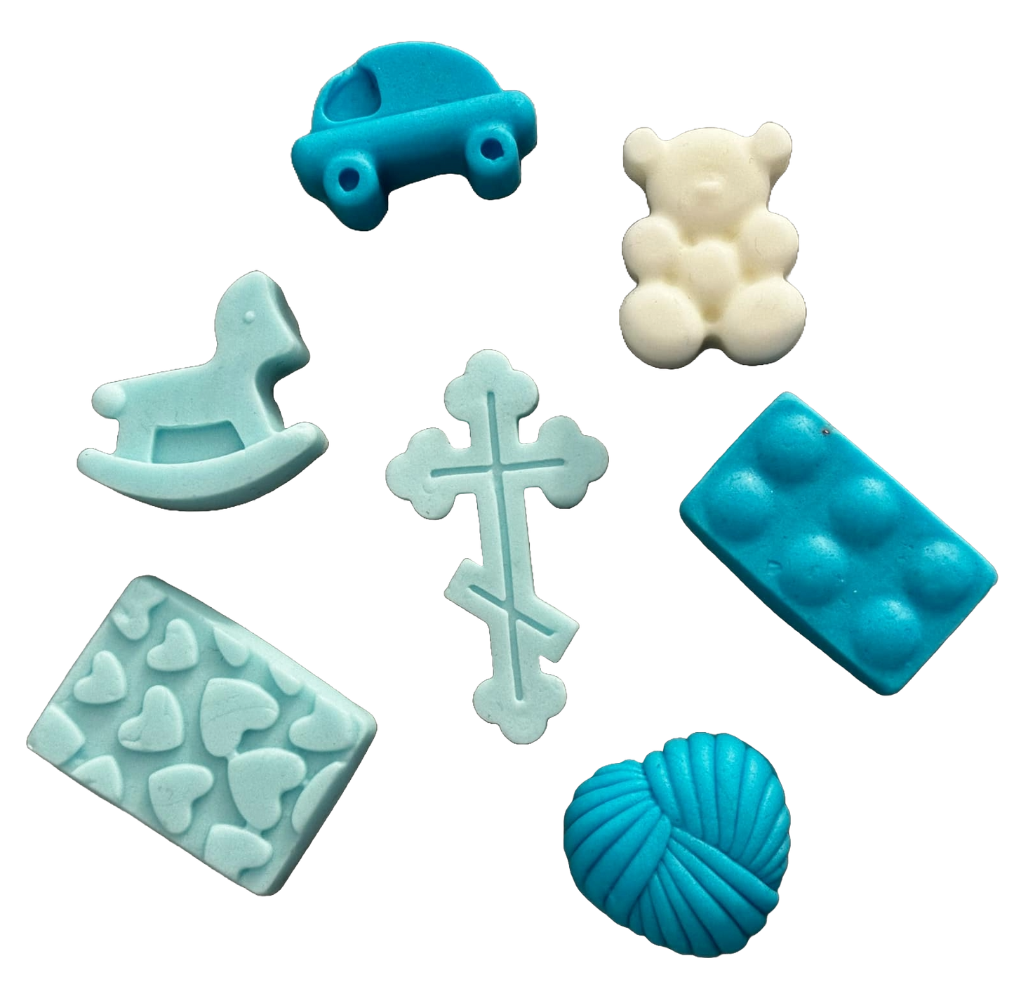 Set 7 decorazioni commestibili in pasta di zucchero, Decorazioni in Pasta di Zucchero Batez Nati Shop