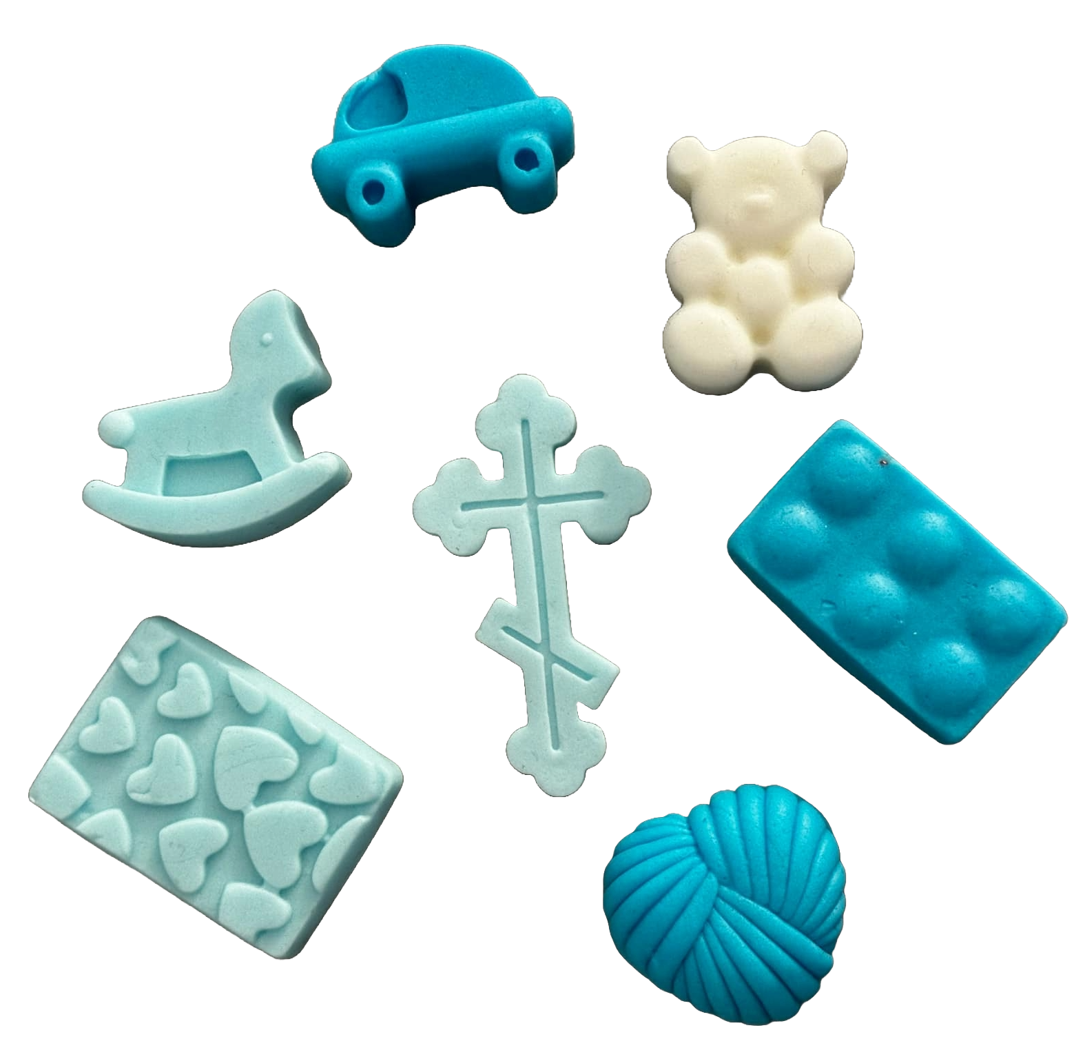 Set 7 decorazioni commestibili in pasta di zucchero, Decorazioni in Pasta di Zucchero Batez Nati Shop