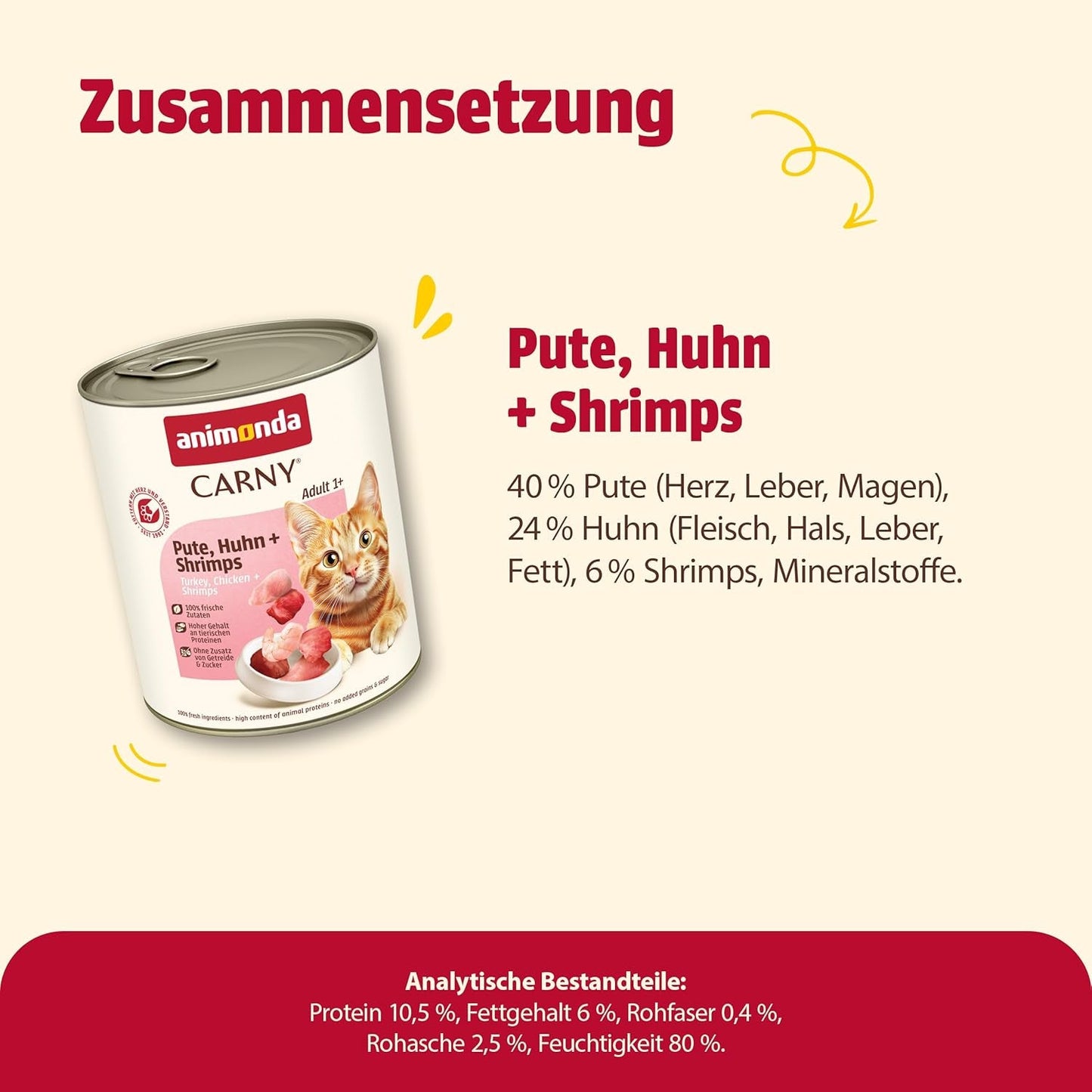Animonda Carny cibo umido per gatti tacchino + pollo + gamberetti (6 x 800 g), cibo umido senza cereali e senza zucchero con ingredienti a base di carne fresca