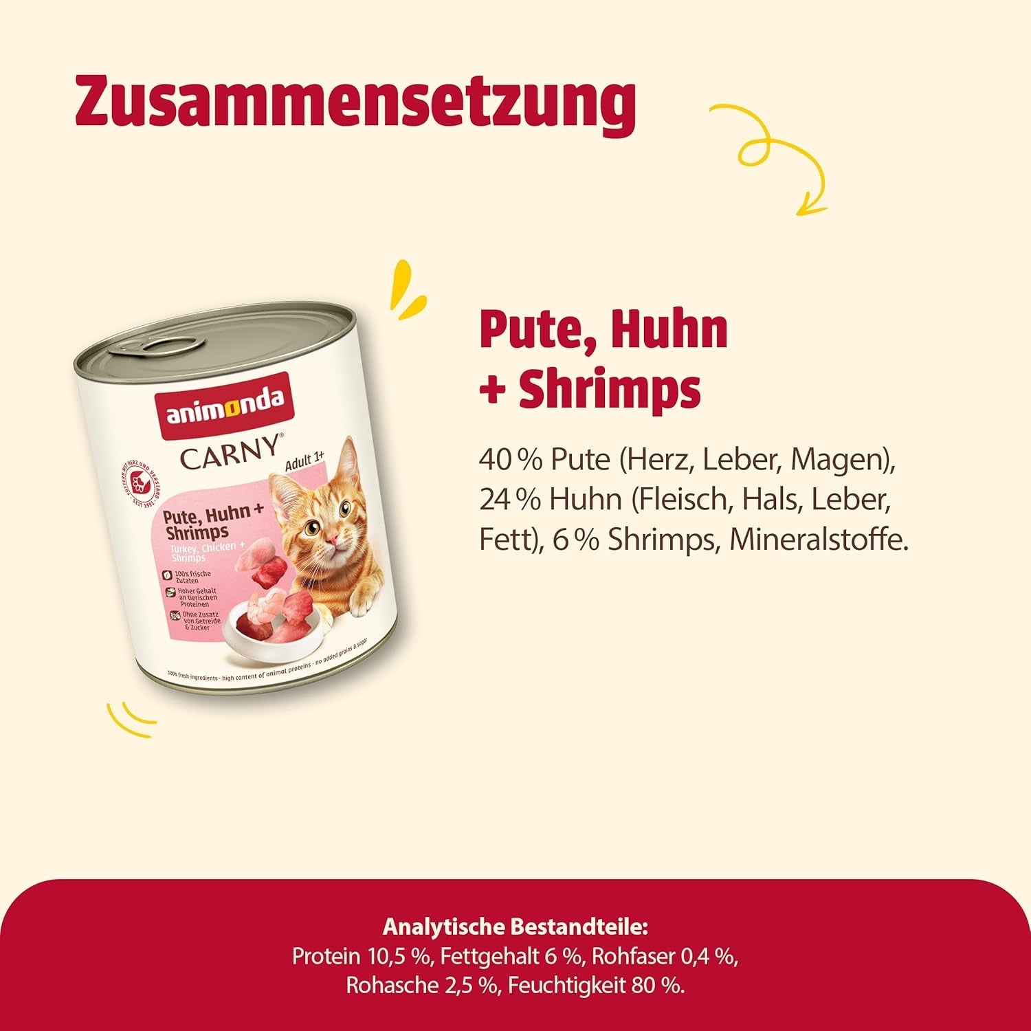 Animonda Carny cibo umido per gatti tacchino + pollo + gamberetti (6 x 800 g), cibo umido senza cereali e senza zucchero con ingredienti a base di carne fresca