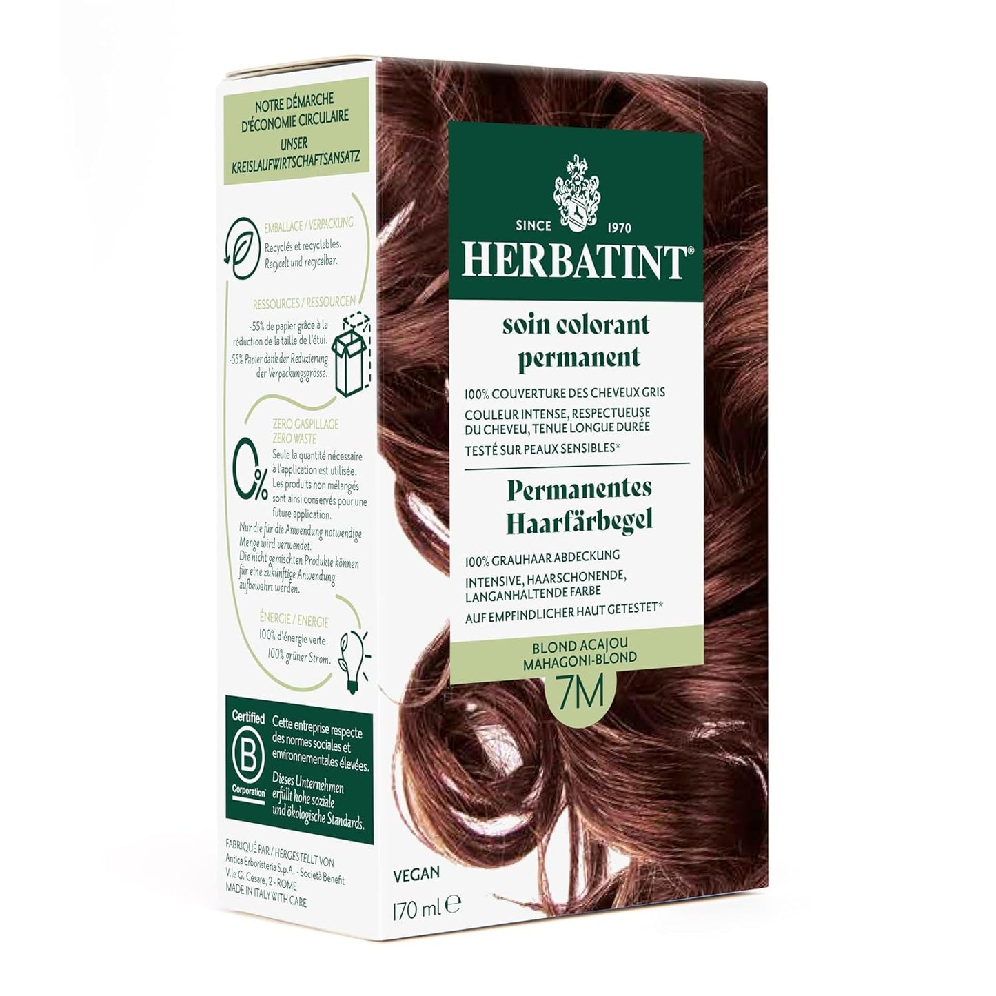 Gel tintura permanente per capelli 6N Biondo scuro - 170 ml I Senza ammoniaca, copertura al 100% dei capelli bianchi I Testato su pelle sensibile, con 8 estratti vegetali Tintura per capelli Naty Shop 7M Biondo mogano