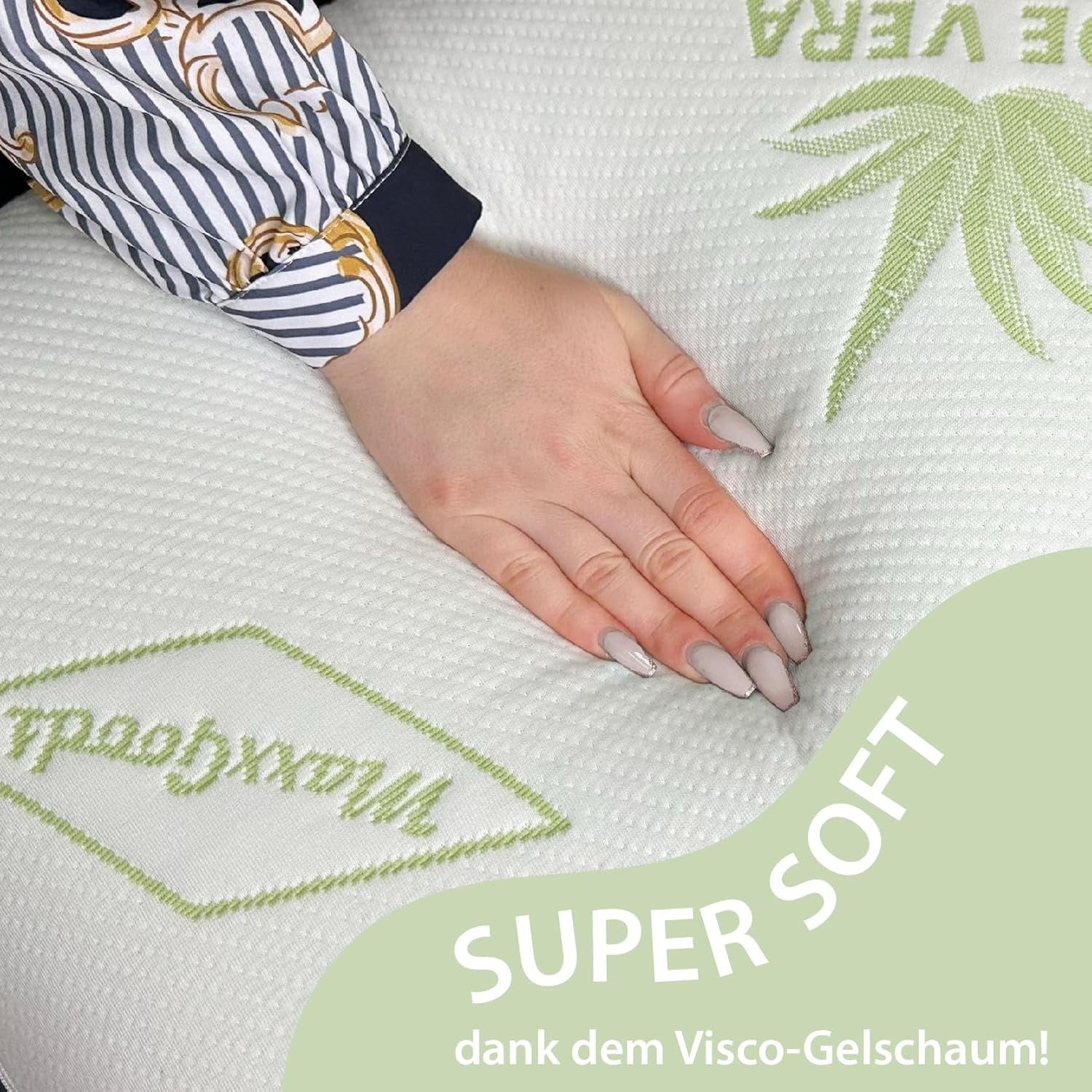 Maxxgoods Cuscino Ortopedico Cuscino di Supporto per Collo in Schiuma di Gel Visco con Fodera Protettiva in Aloe Vera e Fodera Interna in Cotone 100% - Cuscino per Pancia, Schiena e Chi Dorme sul fianco (42 Cm X 70 Cm X 12 Cm) Cuscini Ortopedici Cervicali Naty Shop