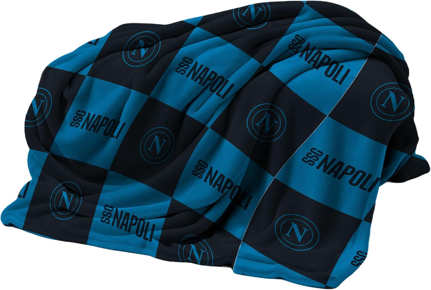 SSC Napoli morbida coperta con logo, calda coperta per divano e letto, misure 150 X 210 cm, soft touch, colore azzurro, prodotto ufficiale Hermet Letti e Coperte