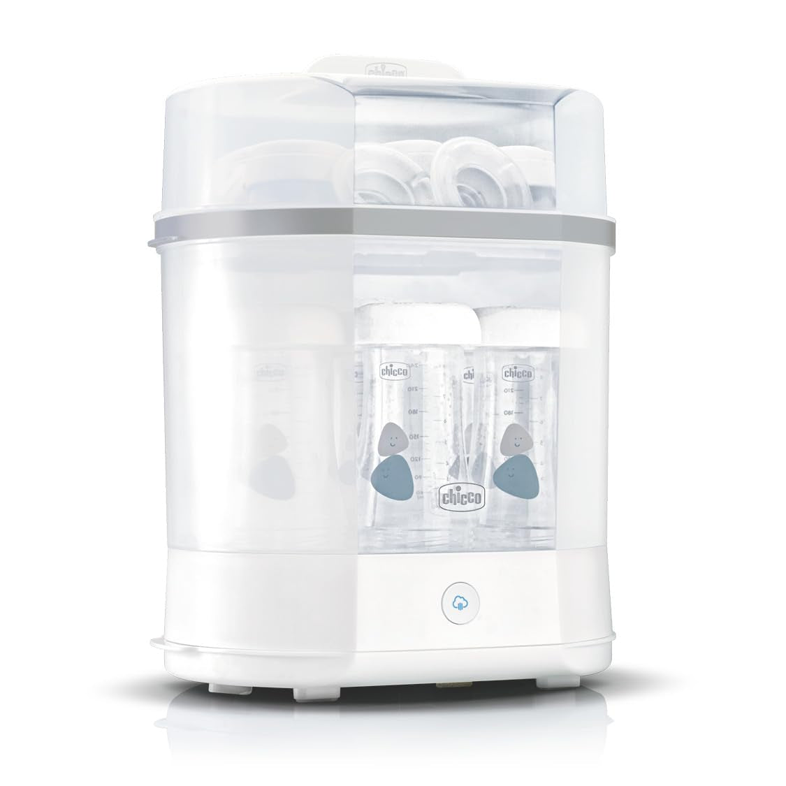 Sterilizzatore Modulare Chicco con Funzione Asciugatura, Sterilizzatore Biberon, Anello Dentizione e Ciuccio con Auto-Stop, Adatto al Microonde, Adatto per sterilizzare fino a 6 biberon da 330ml