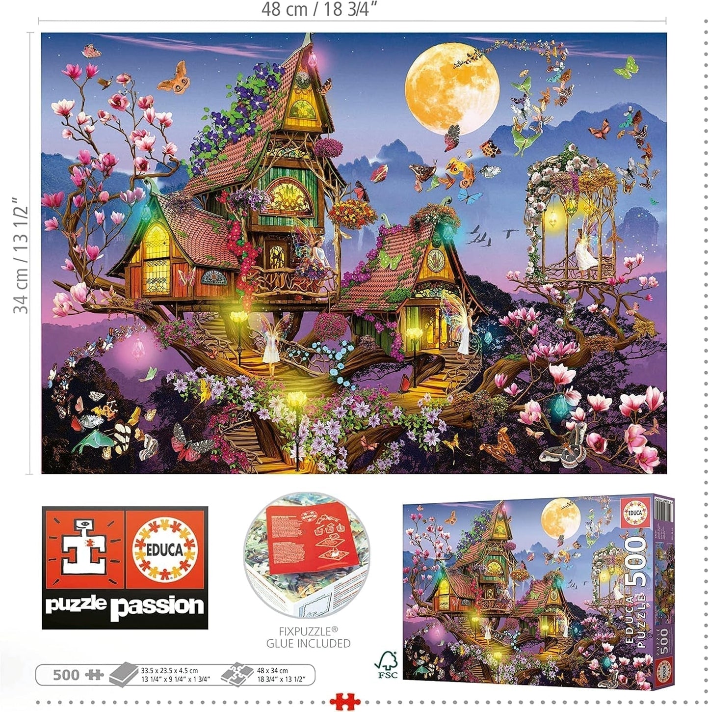 Educa - Puzzle 500 pezzi per adulti | casa delle fate, puzzle da 500 pezzi per adulti e bambini da 11 anni, fantasia, fiabe, fate (19554) Puzzle Naty Shop