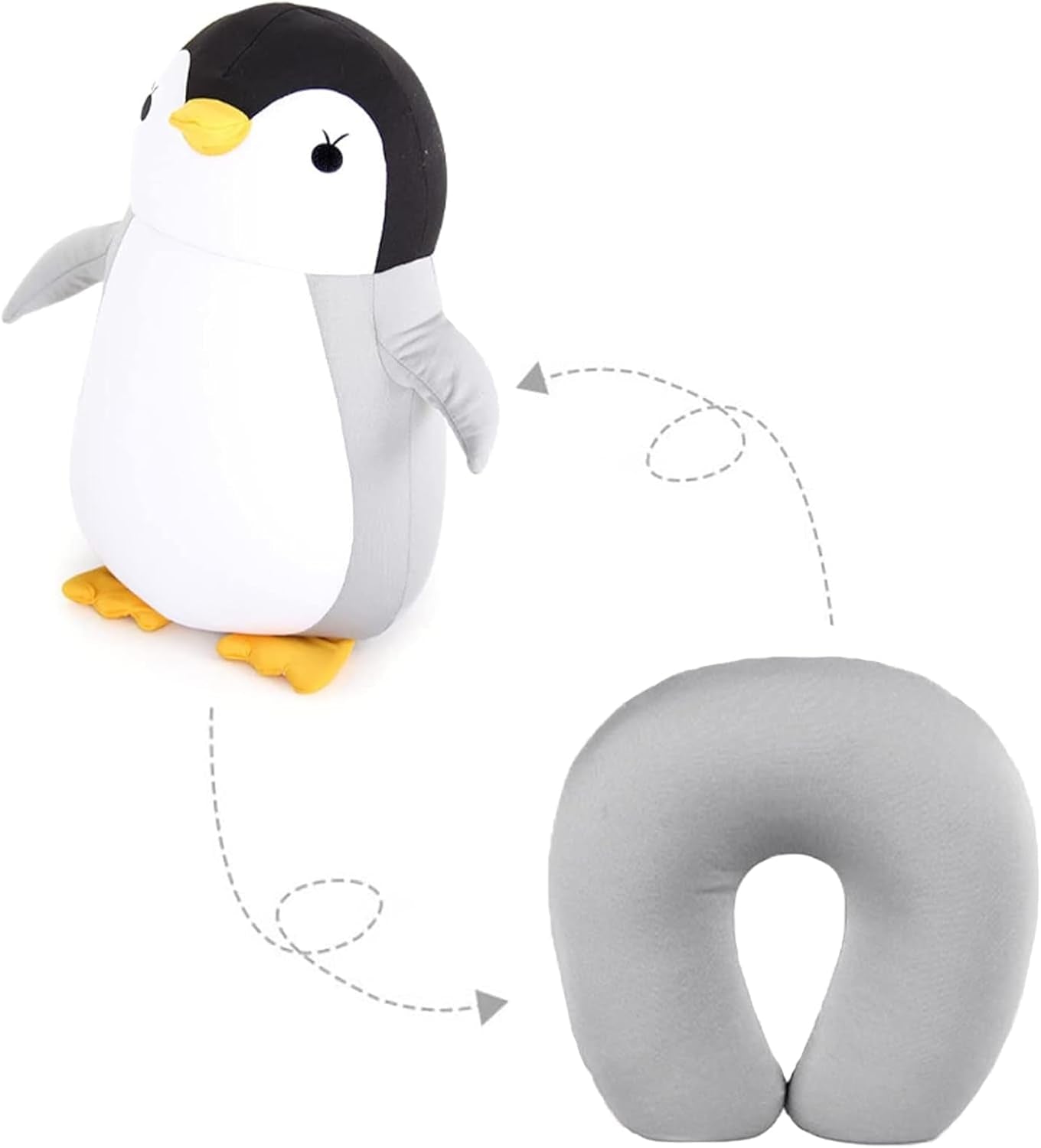 Cuscino per il collo 2 in 1 Cuscino per il collo a forma di U Cuscino per il poggiatesta Cuscino di supporto per il collo Cuscino di supporto per il collo Cuscino per il collo Deformazione per animali di peluche per campeggio Escursionismo Auto Aereo Cuscini ortopedici cervicali Naty Shop Pinguino grigio