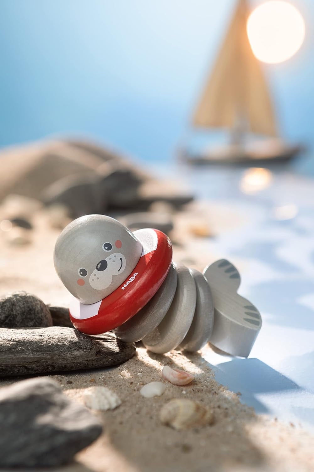 HABA 306691 - Foca a sonaglino, giocattolo da afferrare a partire da 6 mesi, Made in Germany, grigio Baby Toys Naty Shop