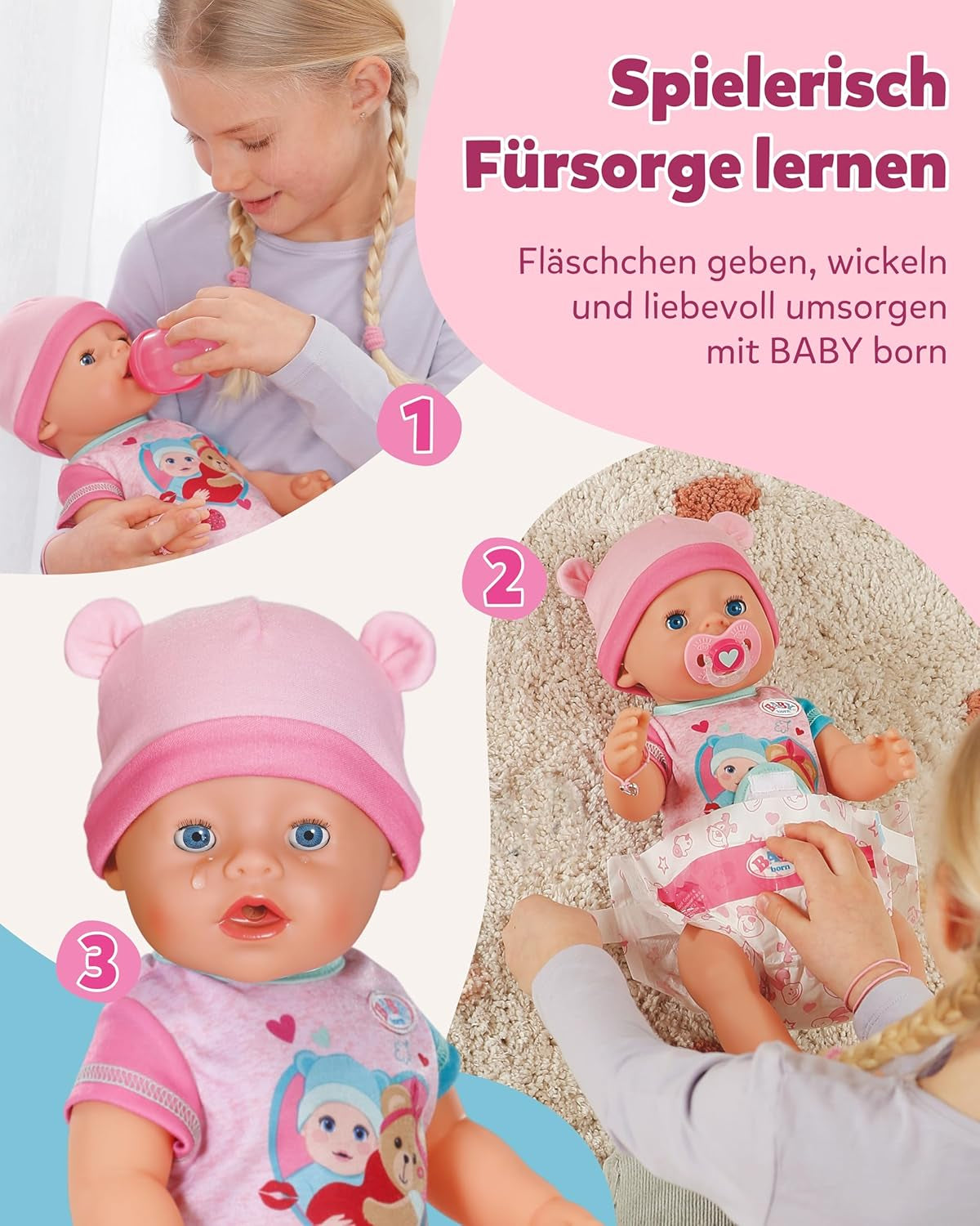 BABY Born Emma - bambola baby 43 cm - 10 funzioni inclusi accessori e materasso - Funziona completamente senza batterie - Adatto a bambini dai 3 anni in su