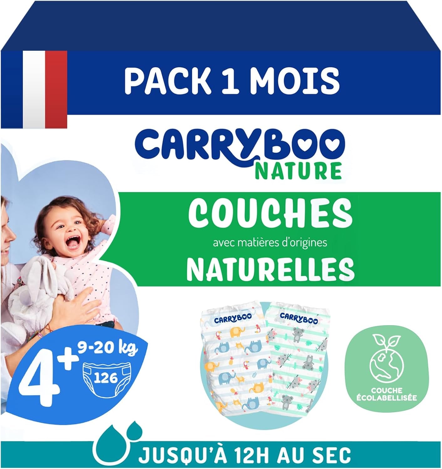 - Pannolini taglia 4+ 9-20 kg – Ökologische Babywaidern – natürliche Babypflege, ipoallergen, ohne Parfüm und auslaufsicher – hermestellung in Frankreich – 126 pannolini usa e getta – 1 mese