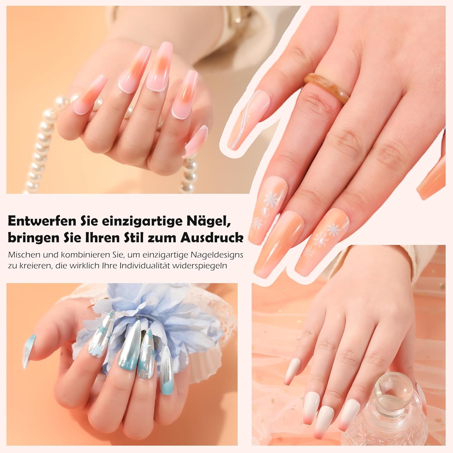 Aokitec 14 Pezzi Silikon Tool Pinsel per Gel Naillack UV, Pinsel Gel Wiederwendbare per UV Naillack Chrome Nail Powder, Accessori per Nail Art per Ombre Blush Mirror Effekt, Nail Selber Machen