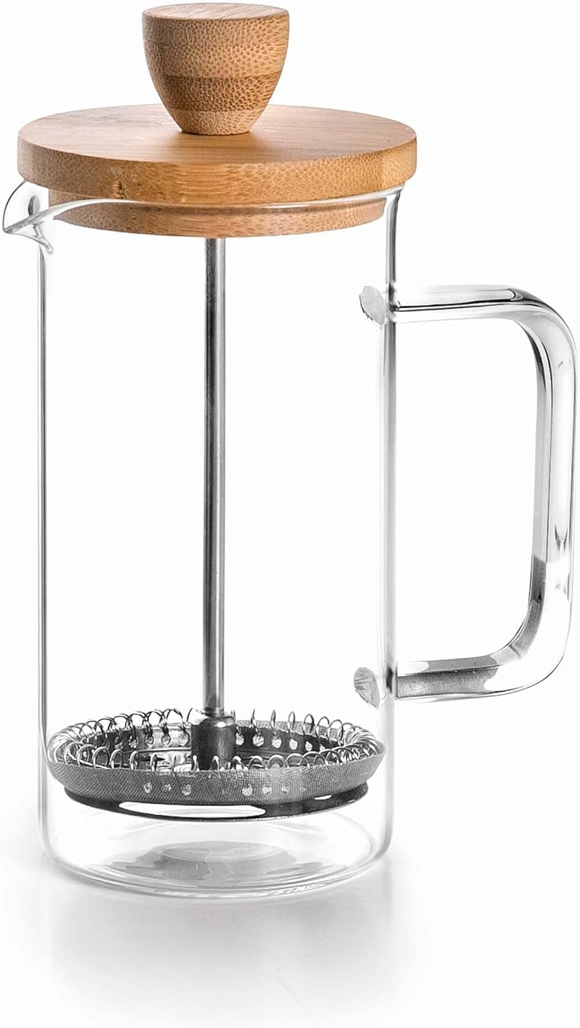 - Caffettiera francese, pressa caffè, caffettiera a pistone, caffettiera francese con filtro, 3 tazze, 0,35 l, acciaio e legno