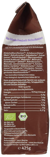Bauck HOF Dinkelmüsli Schokozart, 425G (1Er Pack) Cereali Naty Shop