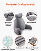 VEVOR Cuscino da lettura, Cuscino da letto (grande) con poggiatesta staccabile, cuscino per lo schienale con 3 tasche e tessuto in velluto corto lavabile e memory foam triturato, lato con maniglia, per guardare la TV, leggere, giocare