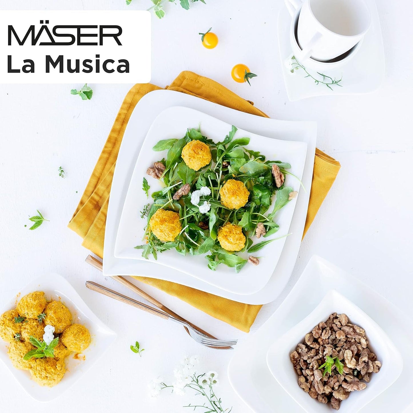 Verso de Mäser, Serie La Musica, Servizio da caffè 18 pezzi, Servizio da tavola in porcellana per 6 persone, 921172, Bianco