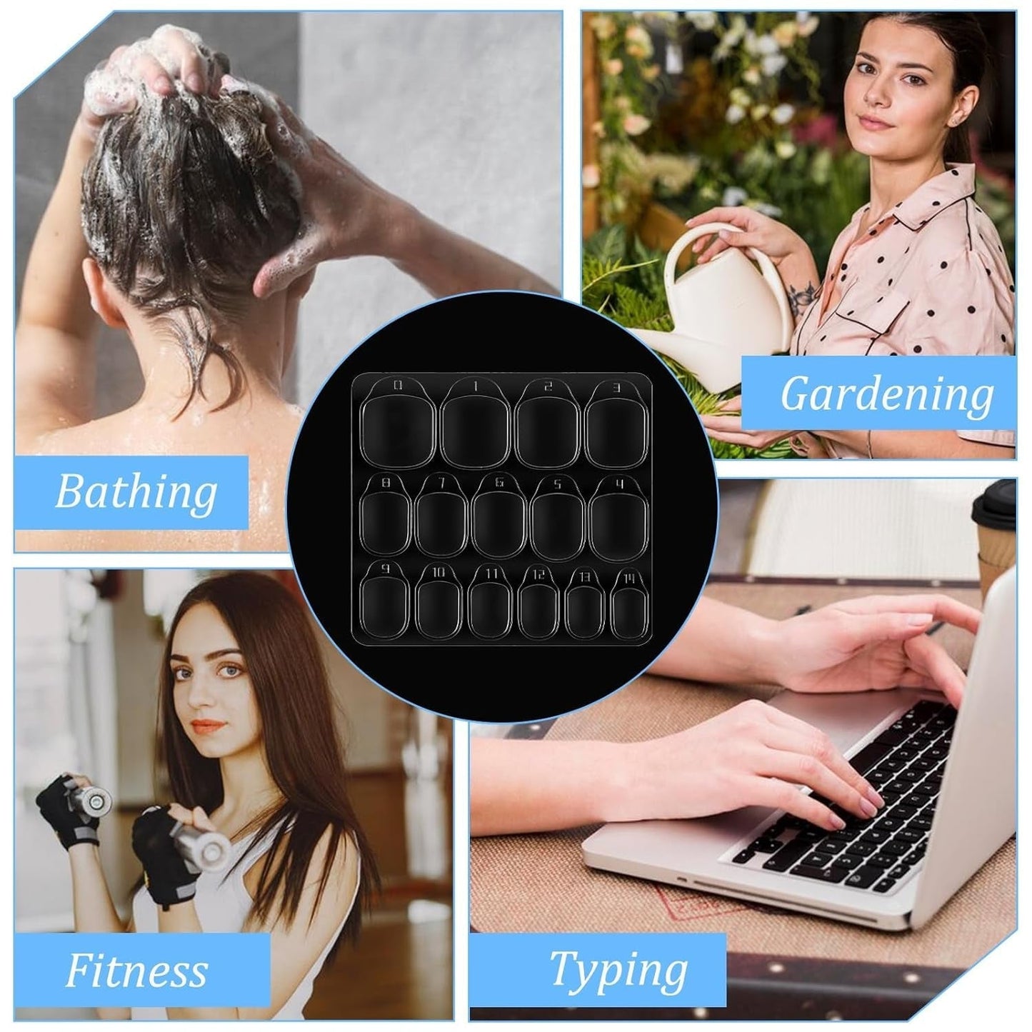 15 Fogli / 450 Pezzi Cuscinetti Adesivi per Unghie, Cuscinetti Adesivi per Unghie Trasparenti in 15 Misure, Gel Gelatina su entrambi i lati, Adesivo Adesivo per Unghie, Unghie a Pressione, Cuscinetti Adesivi per Accessori Decorazione Manicure Fai da Te