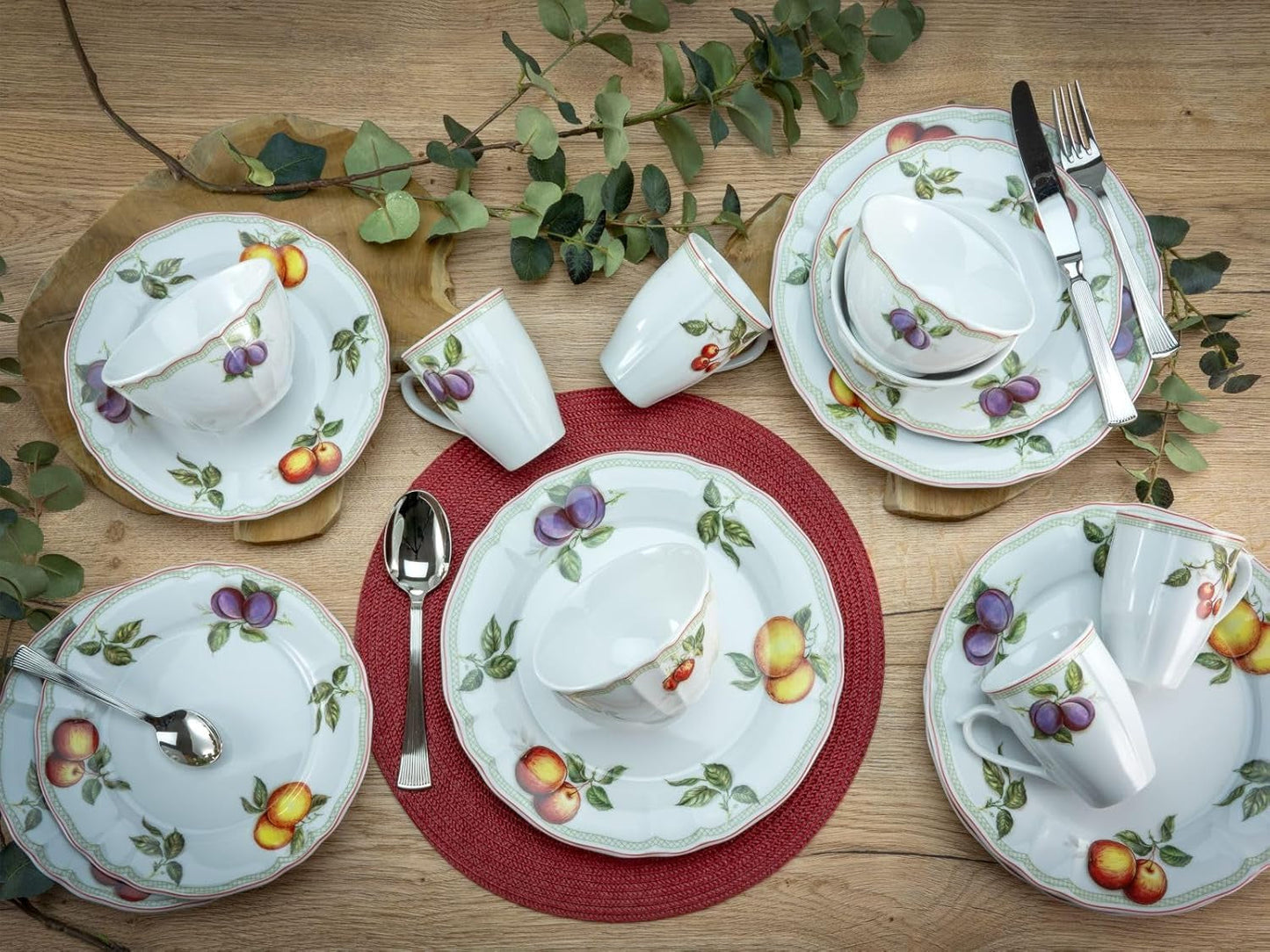 CreaTable, 16999, serie Flora ORCHARD, set di stoviglie da 16 pezzi per 4 persone, servizio combinato in porcellana, lavabile in lavastoviglie e adatto al microonde, prodotto in Europa