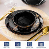 LOVECASA Set di stoviglie in porcellana serie Daphne SWEET Set combinato 24 pezzi Piatti piani design oro Piatti da dessert Ciotole di cereali e piatti piani per 6 persone