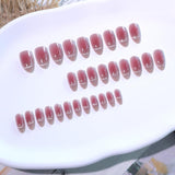 Moonglow Unghie Finte Magnetiche Corte, Occhi di Gatto Glitter Rosa Mandorla Sfumato Rosso con Colla, Unghie Artificiali Fototerapia Glitter Rosa Rosso Ombre per Donne e Ragazze