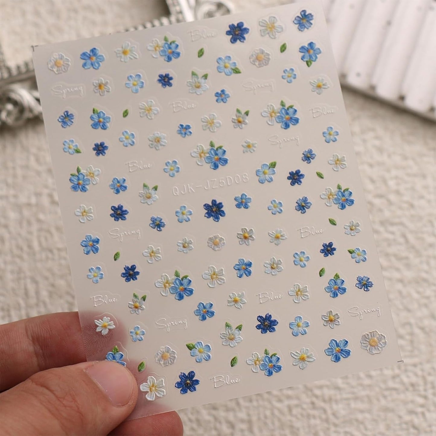JMEOWIO 3D Nagelsticker Blumen Nail Art Sticker Selbstklebend Nagelaufkleber 5D Stereoscopico Frühling Sommer Blumen Dekoration Nageldesign Zubehör 4 Blatt