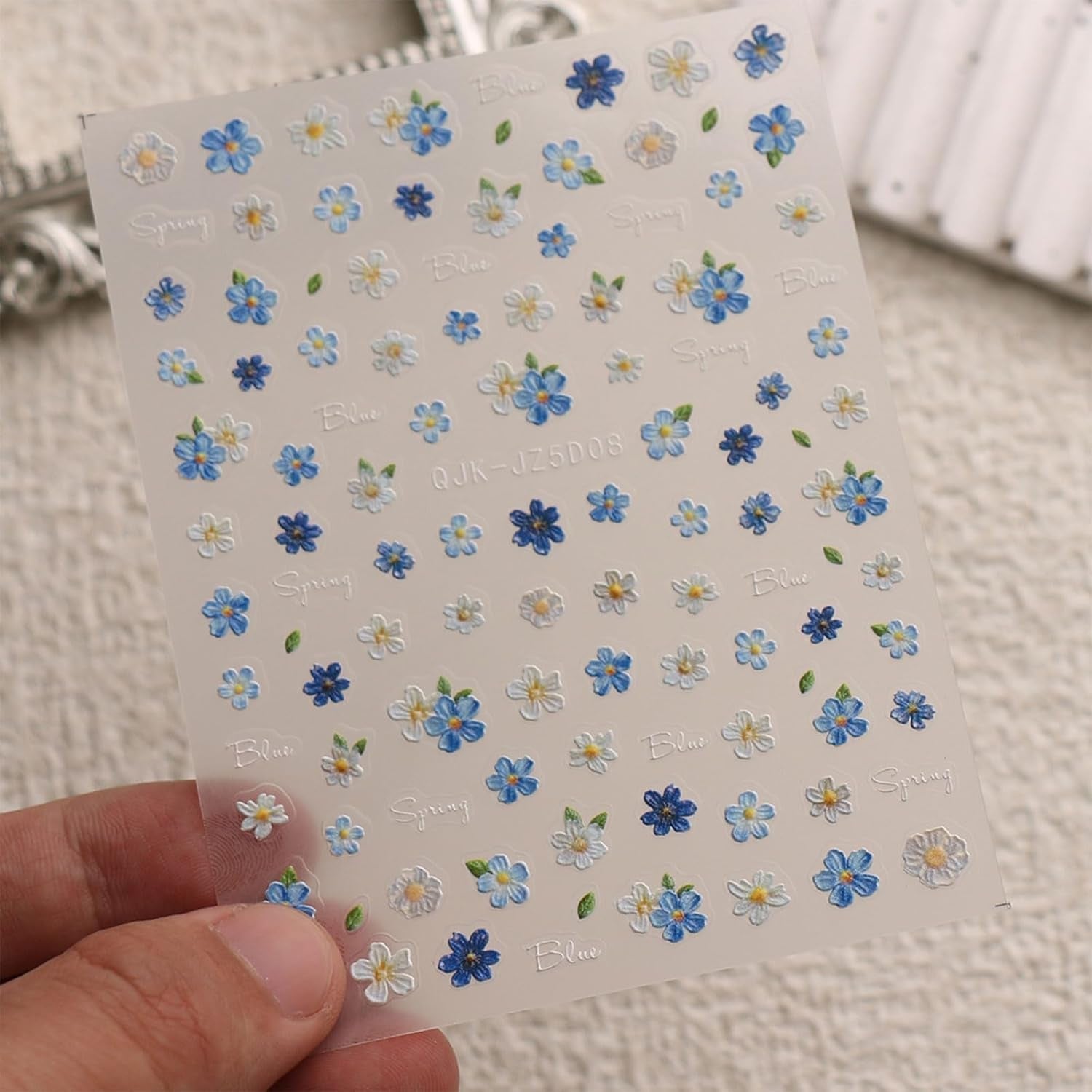 JMEOWIO 3D Nagelsticker Blumen Nail Art Sticker Selbstklebend Nagelaufkleber 5D Stereoscopico Frühling Sommer Blumen Dekoration Nageldesign Zubehör 4 Blatt