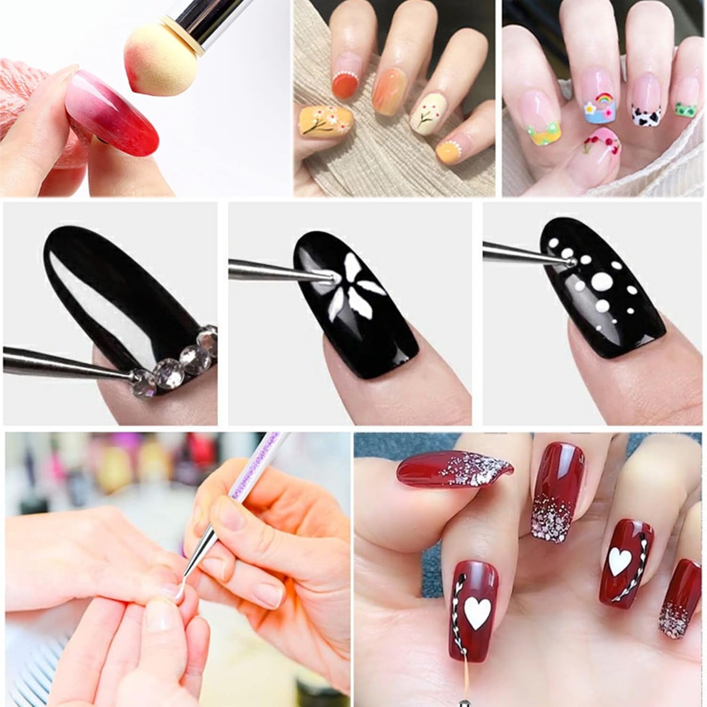 Set di 6 pins per nail art, set di pinsel dal design doppio, set di pinsel per nail art in acrilico Strumento per punteggiare i pinsel per nail art per nail art fai da te (con 1 pezzo di ricambio)