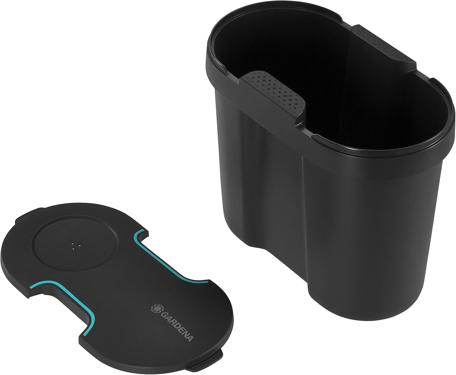 Gardena Water Tank: Serbatoio dell'acqua per uso interno ed esterno, espandibile con tubo di distribuzione e connettore, 10,5 l (13367-20), nero; turchese