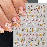 JMEOWIO 3D Nagelsticker Blumen Frucht Nail Art Sticker Selbstklebend Nagelaufkleber 5D Stereoscopico Decorazione Nageldesign Zubehör 4 Blatt