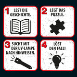 I Tre??? - Crime Puzzle - La Villa dei Puzzle By KOSMOS 697976, 300 pezzi, Si illumina al buio, Con lampada UV, Lettura, Puzzle, Soluzione di enigmi, Puzzle da detective Da 10 anni Puzzle Naty Shop