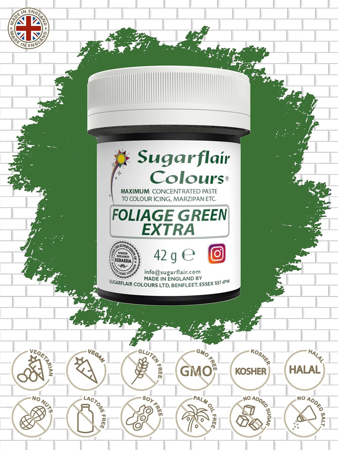 Sugarflair Max colorante alimentare verde fogliame concentrato, colorante alimentare altamente concentrato per marzapane e fondente, colorante in pasta concentrato Max - 42 g
