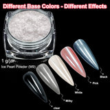 2 Schachteln Weiße Perle Chrom Nagelpuder - Trasparente Aurora Ice Shimmer Chrome Pigment Pulver Für Nägel, Glazed Donut Glitzerpuder Nails Spiegeleffekt-Glitter Nagelkunst-Pulver Für Diy-Salon