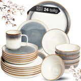 Moritz & Moritz TARENTO Servizio Piatti 24 Pezzi per 6, Grigio - Elegante Set di Piatti in Gres di Alta Qualità - Il set di stoviglie comprende 6 piatti piani, 6 piatti da dessert, 6 piatti piani e 6 tazze