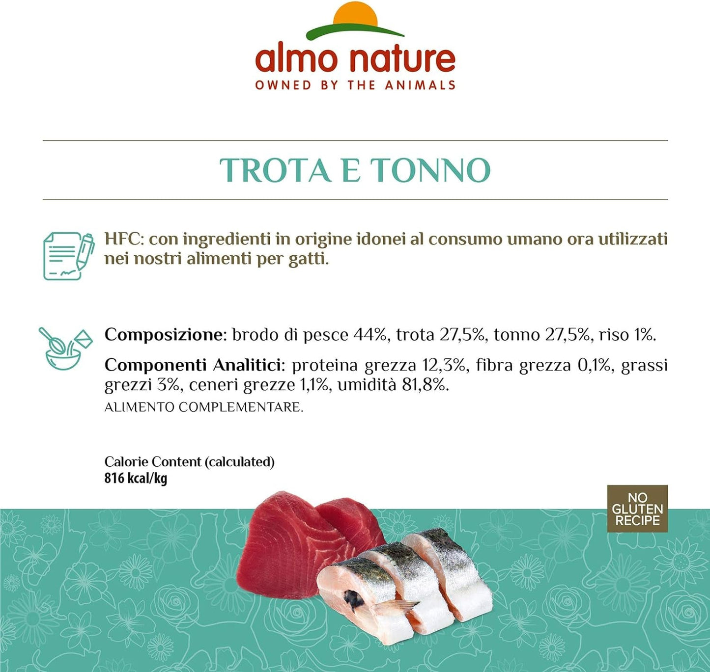 Almo Nature HFC Jelly - Alimento umido per gatti adulti - Trota e Tonno - Qualità Human, Senza Glutine - 6 x 70g