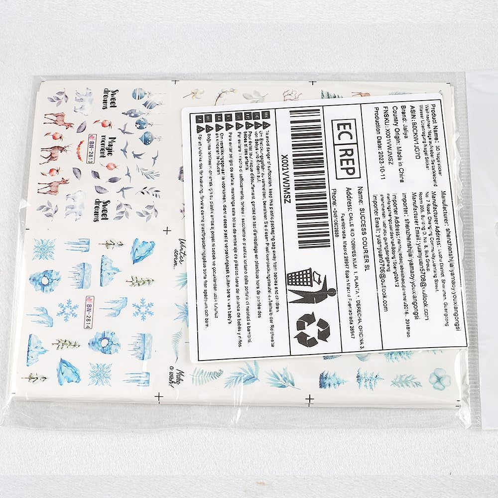 Adesivi per unghie natalizi 3D Trasferimento acqua autoadesivo Albero di Natale Fiocco di neve Alce Pinguino Nail art natalizia Disegni per unghie invernali Adesivi natalizi Accessori per unghie