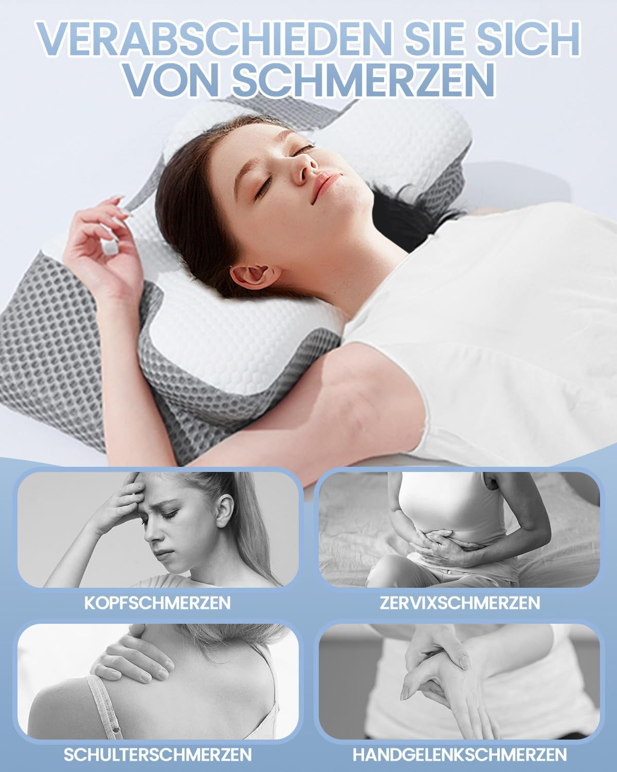 Cuscino per il collo 2 in 1 Cuscino in memory foam Cuscino ortopedico ergonomico Cuscino di supporto per collo a 2 altezze per dormire per supporto laterale/schiena/pancia Cuscini ortopedici cervicali Naty Shop