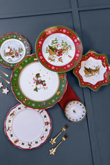 Hutschenreuther Happy Wintertime Red Christmas Servizio Tavola per 6, Porcellana, Multicolor, 6 Piatti Colazione, 6 Piatti Piani e 6 Piatti Piani, Lavabili in Lavastoviglie e Utilizzabili nel Microonde
